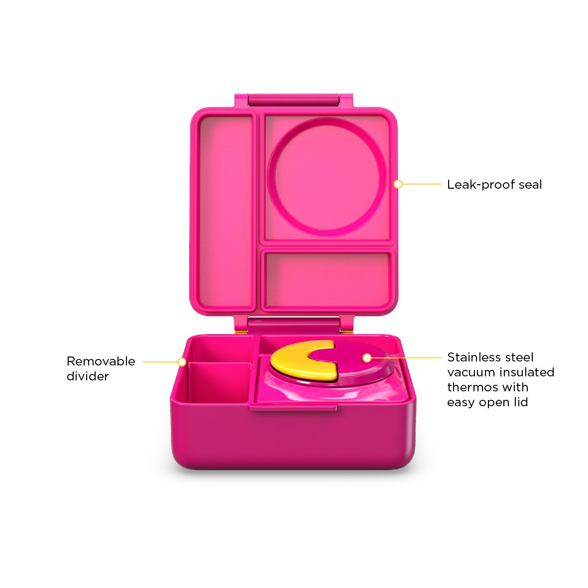 OmieBox - 3 Compartment Bento Lunch Box + Thermos Food Jar for Kids -  Leak-Proof and Insulated - Two Temperature Zones for Hot & Cold Food (Pink  Berry) 